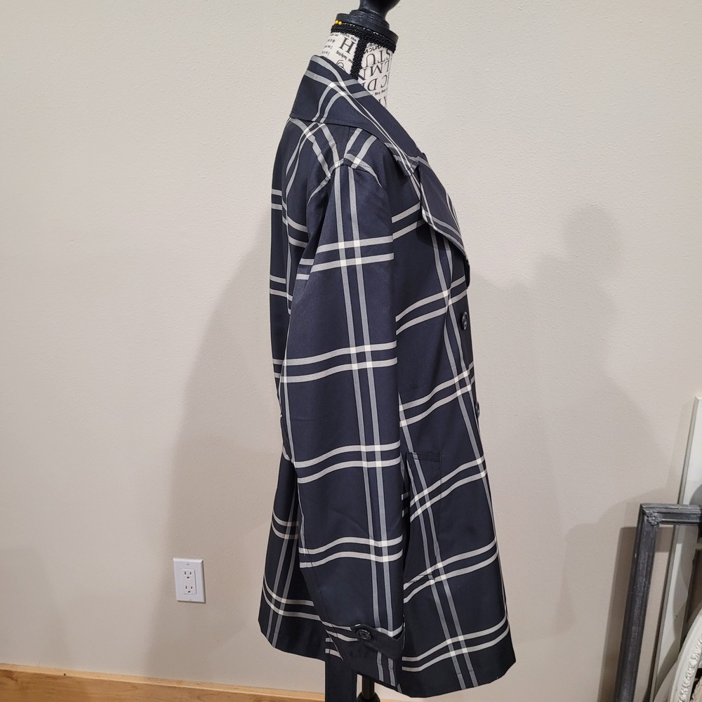 Lauren Ralph Lauren black Plaid Double Breasted Belted Trench Coat Large - Picture 13 of 16